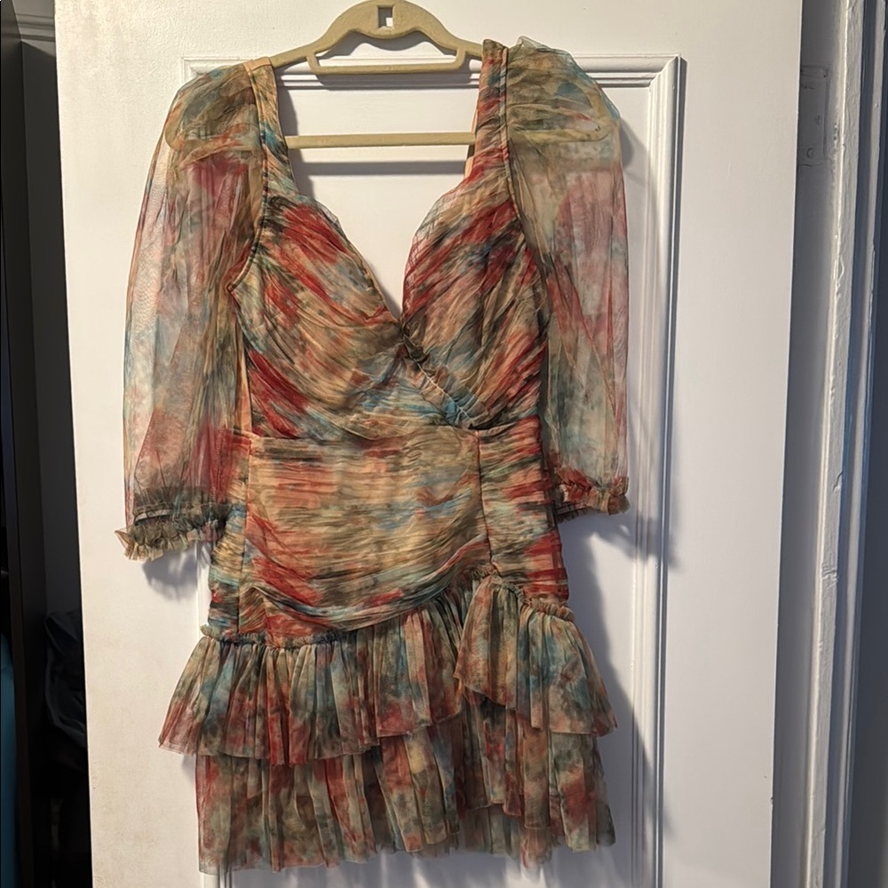 Colorful Sheer Ruffle Dress
